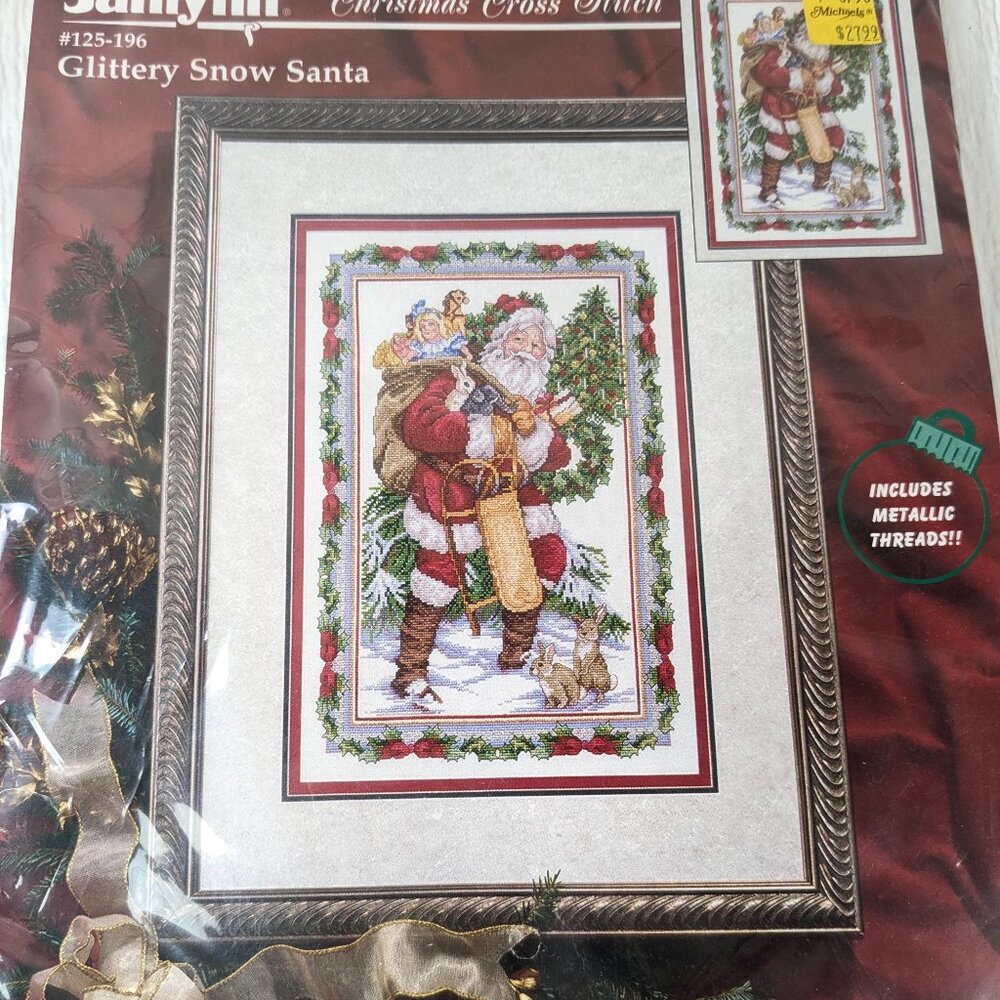 NEW Janlynn Glittery Snow Santa Claus Christmas Cross Stitch Kit picture 125-196